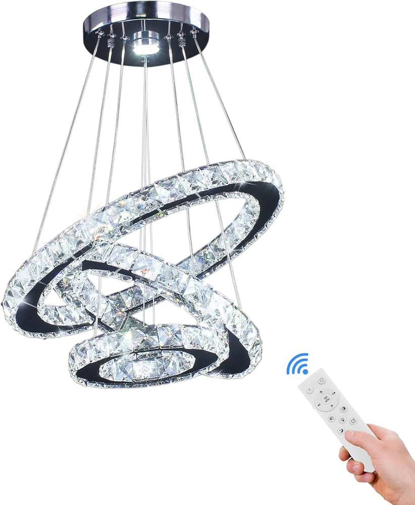 Dimmable Modern 3-Ring Adjustable Stainless Steel LED Chandelier Ceiling Light Fixture