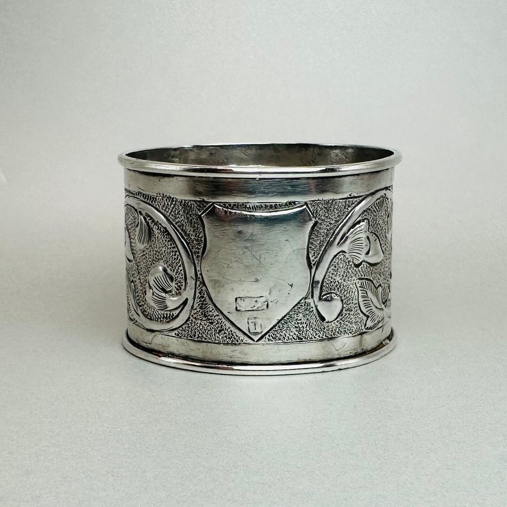Antique Silver Napkin Ring – Floral Engraving – Hallmark Rubbed
