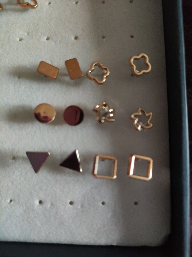 6 Pairs Brand New Gold Colour Plastic Stud Earrings