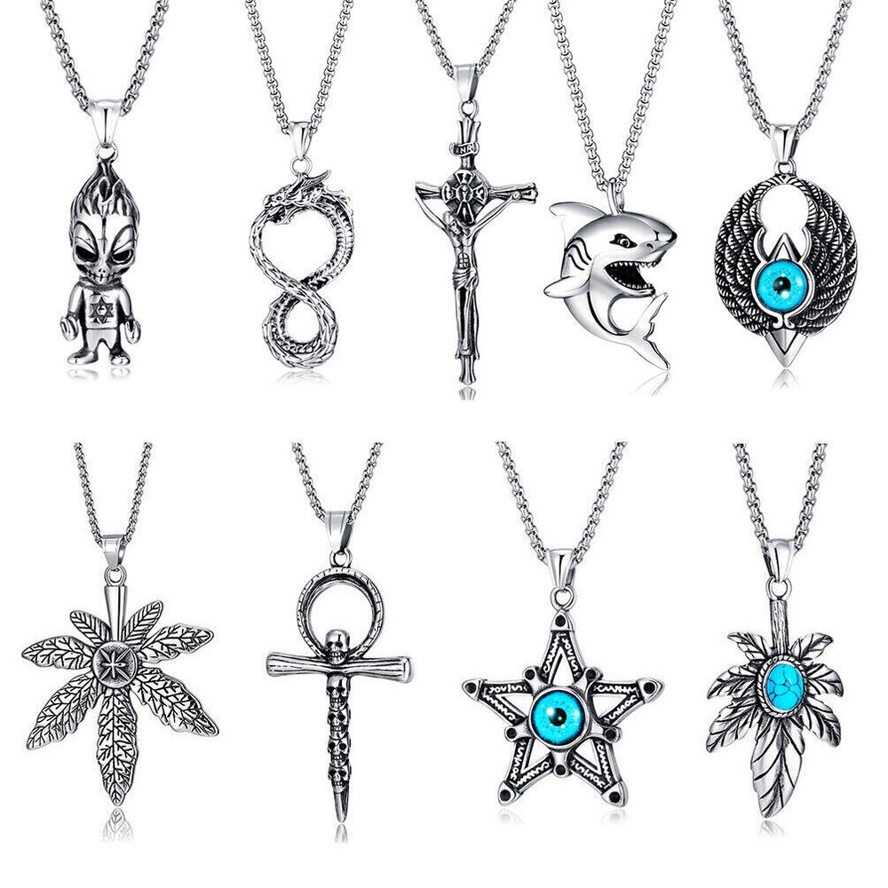 Men Boy Biker Cross Necklace Stainless Steel Chain Cool Cross Pendant Chain Gift