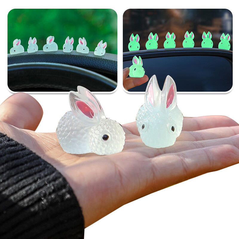 Luminous Resin Bunny Car Interior Decors Auto Center Dashboard Rabbit Ornaments