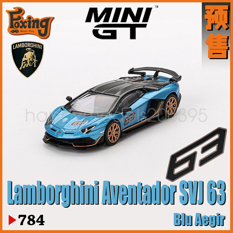1:64 MINI GT  Aventador SVJ 63 Blu Aegir Blue RHD Model Car