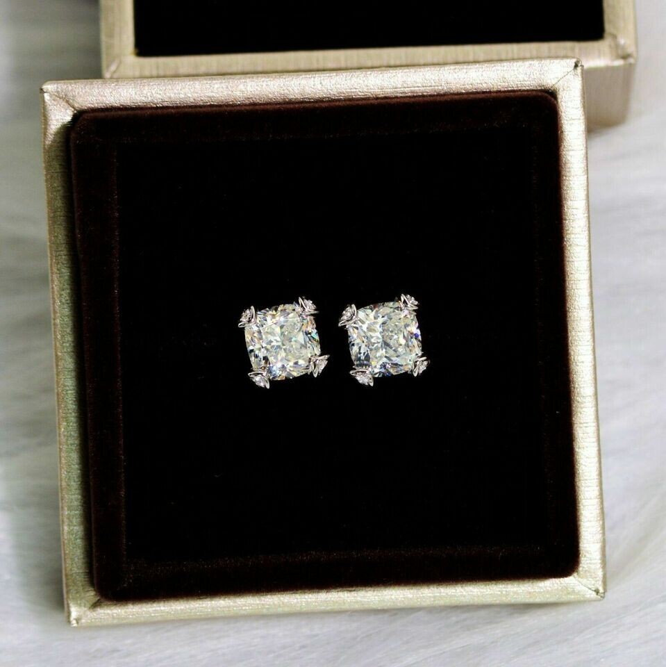 3ct Lab Cushion Cut VVS1/D Diamond Stud Earrings 14K White Gold