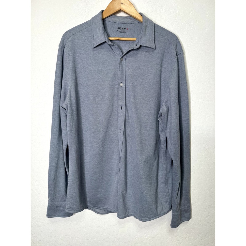Untuckit Mens Size XL Slim Tee Long Sleeve Blue Button Down Casual Shirt Cotton