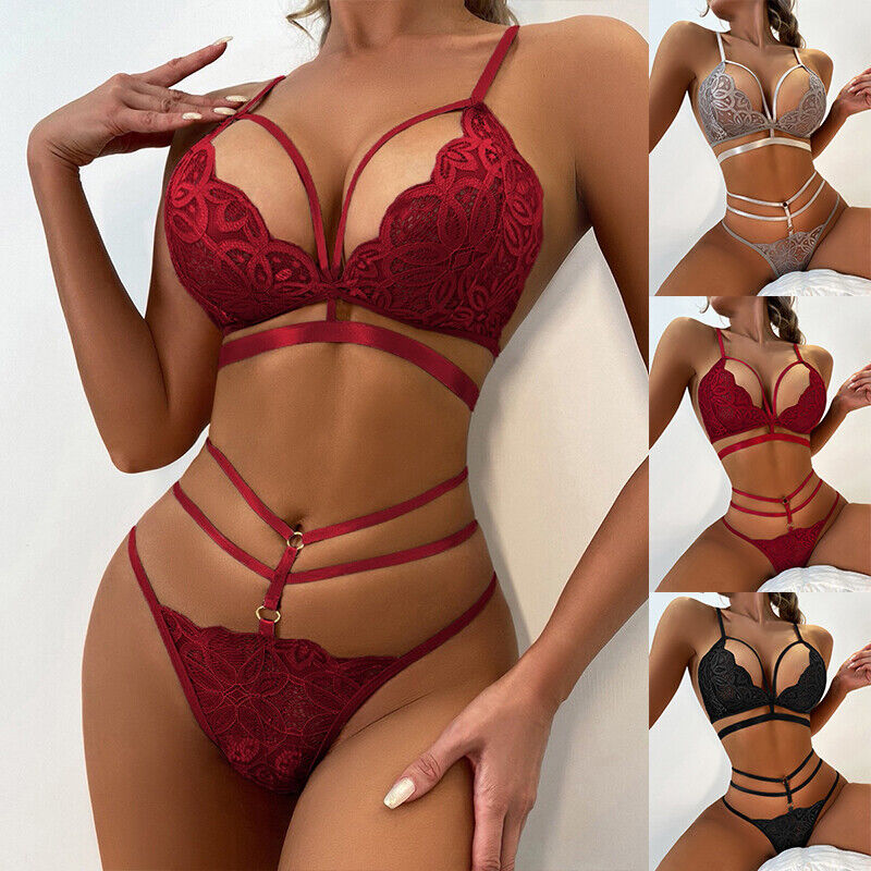 Womens Sexy Lace Push Up Bra Thong Lingerie Set Nightwear Sleepwear Underwear