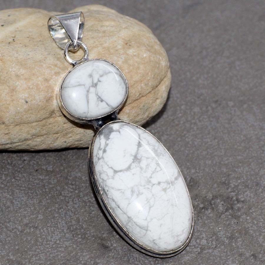 925 Silver Plated Handmade Howlite Pendant 2.4 Inch Jewelry JW