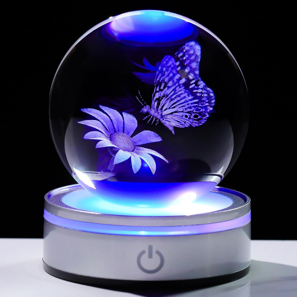 3.15In. 3D Butterfly with a Sunflower Crystal Ball Cute Gifts for Women Girlfrie