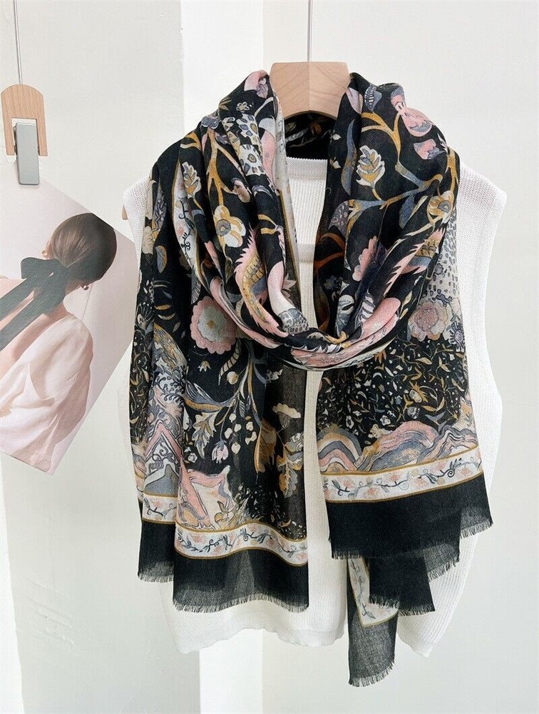 Pure 300s Cashmere Scarf Wrap Shawl Tree Print Thin Soft Delicate 78