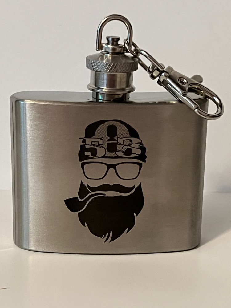 Flask 2 oz. Stainless Steel Keychain  Beard Mustache Pipe Shades Cool  Biker