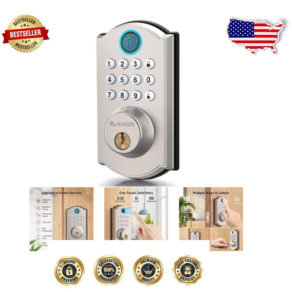 Smart Biometric Keyless Entry Lock with USB Backup and 100 Fingerprint Storage-image