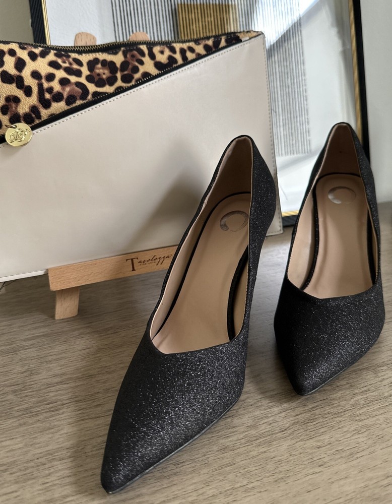 NEW Journee High Heel Black Shoes Sparkly Pumps Size 9 with FREE NEW handbag