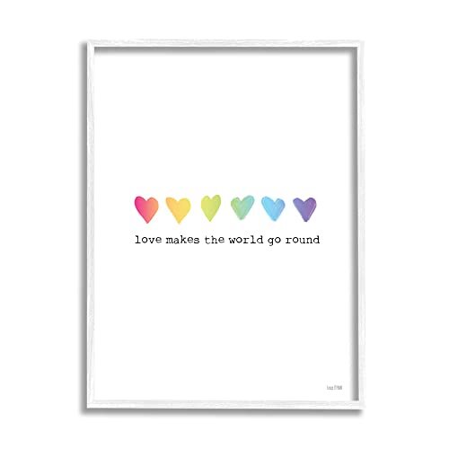 Love Makes World Go Round Rainbow Heart Ombre White Framed Wall Art, 11 x 14