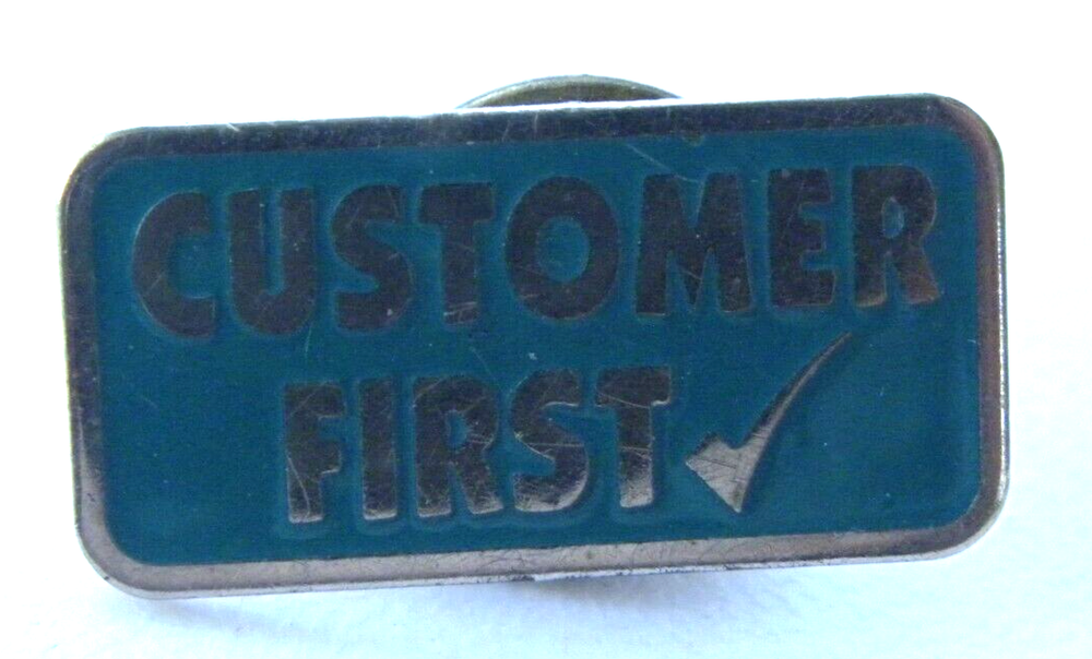 Vintage Customer First Pin Enamel Hat Lapel Service Industry-image