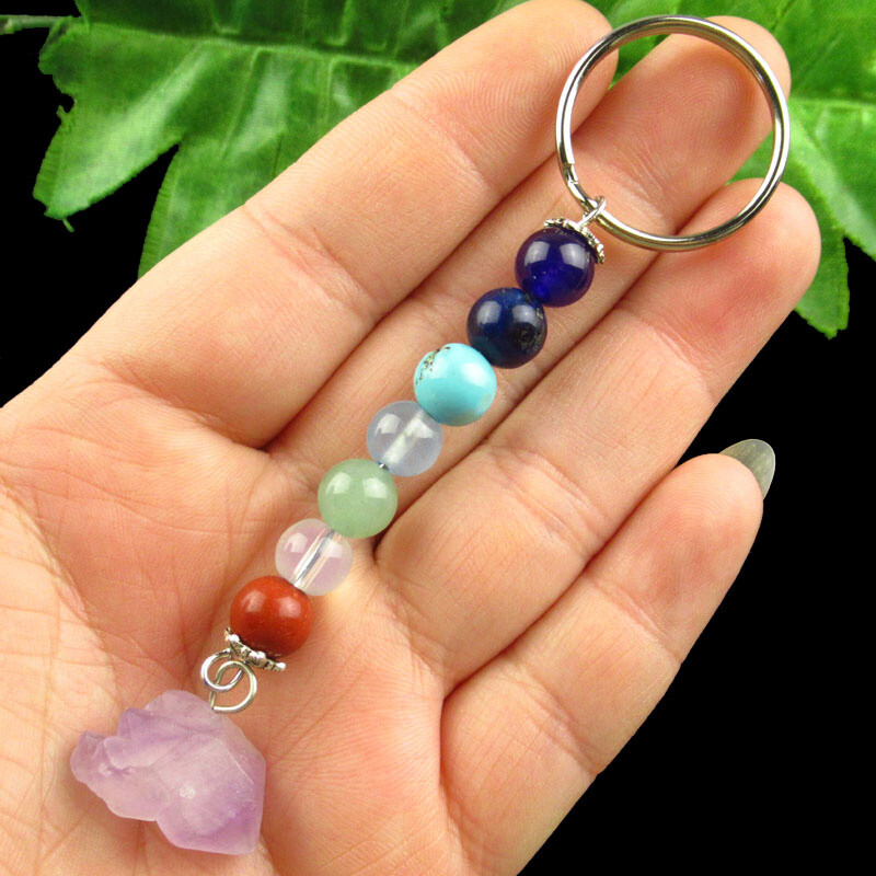 5Pcs Amethyst Gems Stone 7Chakra Key clasp Pendants Reiki Healing Amulet K88237