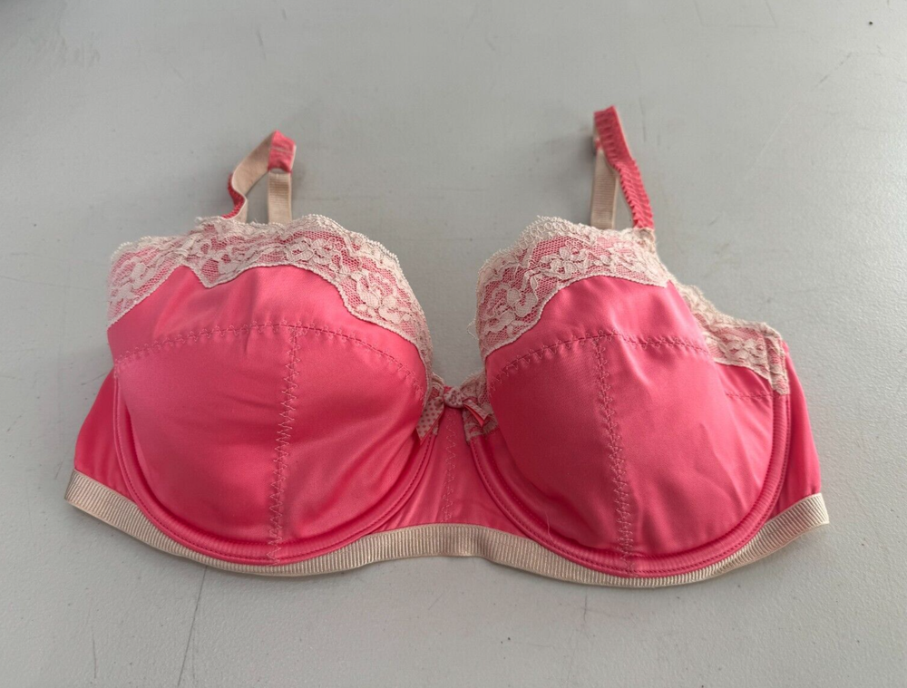 M&S Limited Collection Bra Underwired Padded Lace Trim Satin Bra Size 34DD Pink