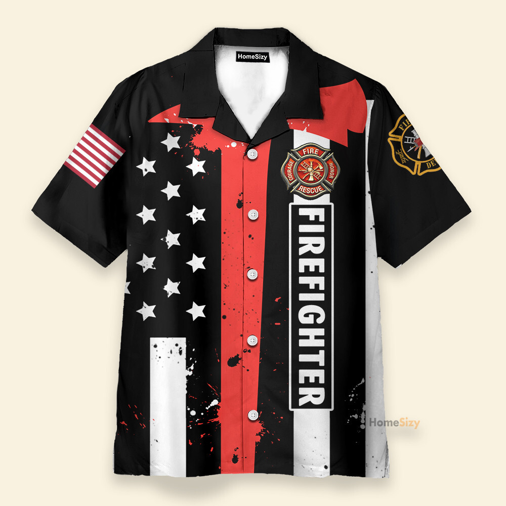 Firefighter US Flag Mens Buttons Up Shirts   Hawaiian Shirt