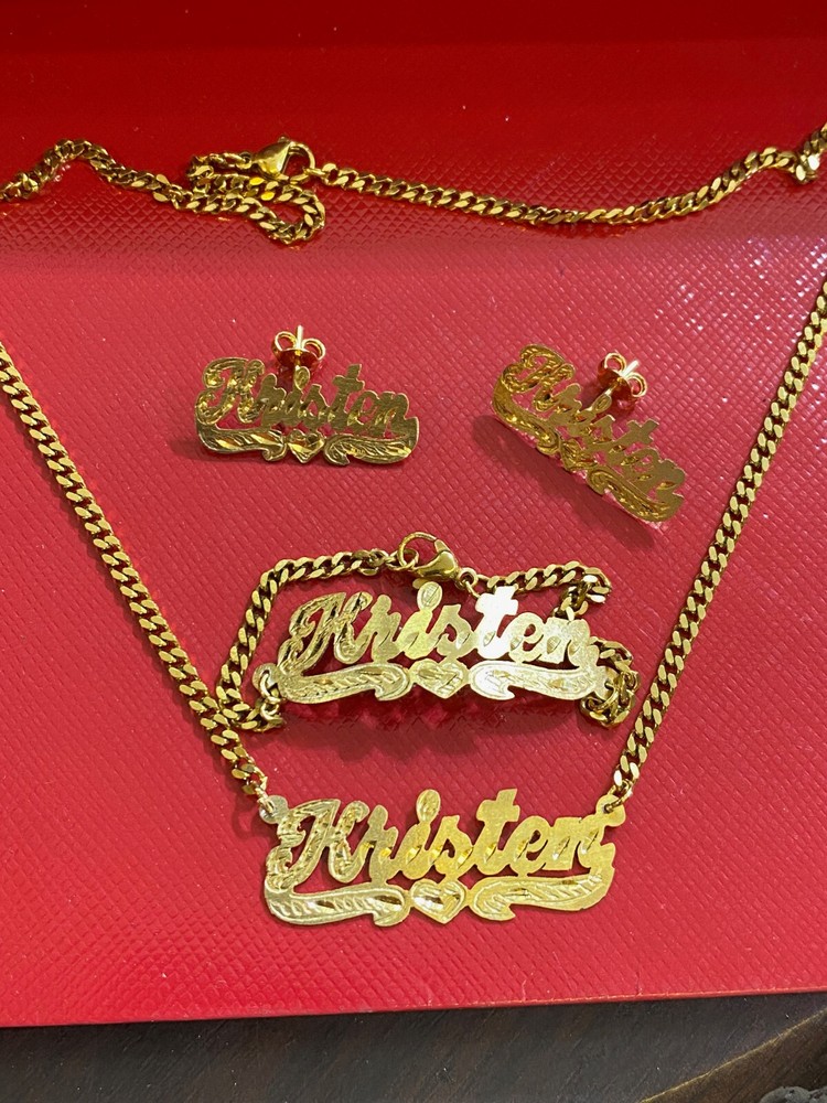 Personalized Name Necklace Bracelet Stud Earring Set A8-image