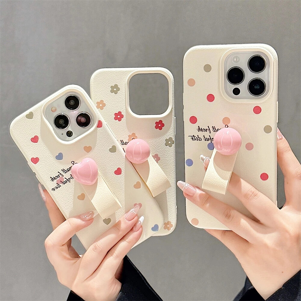 Colorful Love Heart Polka Dot Ring Holder Case for iPhone 15 14 13 12 Max