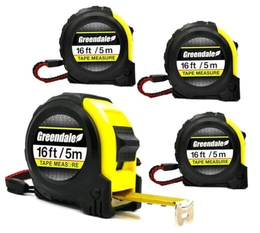 - Pack of Tape Measures - Retractable, Auto Lock, Metric 16ft 4 Black/Yellow