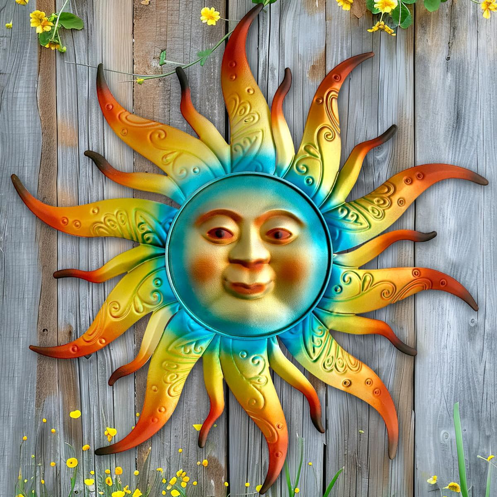 Metal Sun Wall Art Decor - 17.3 inches Rustic Retro Metal Sun Hanging Decoration