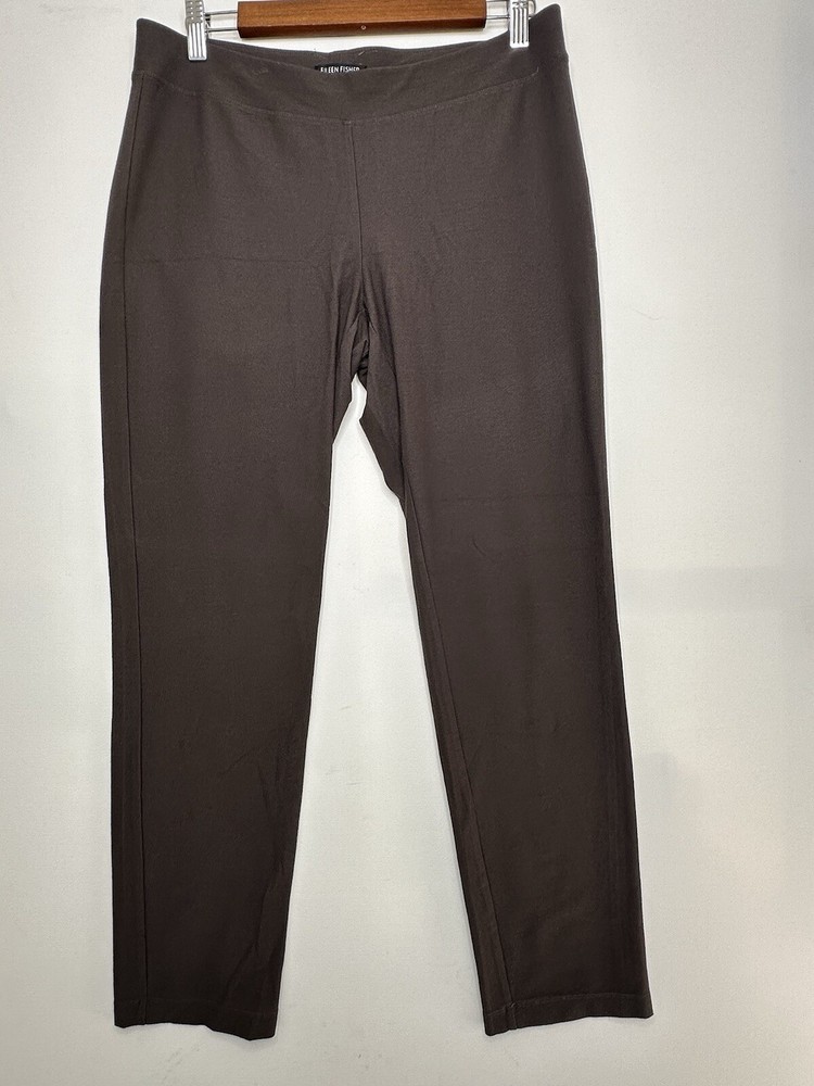 Eileen Fisher Stretch Crepe Slim Fit Pull On Ankle Pants 78121 Size Small Brown