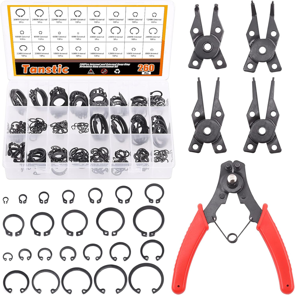 Tanstic 261Pcs 4 in 1 Snap Ring Pliers Set Snap Ring Pliers Remover Retaining Ci