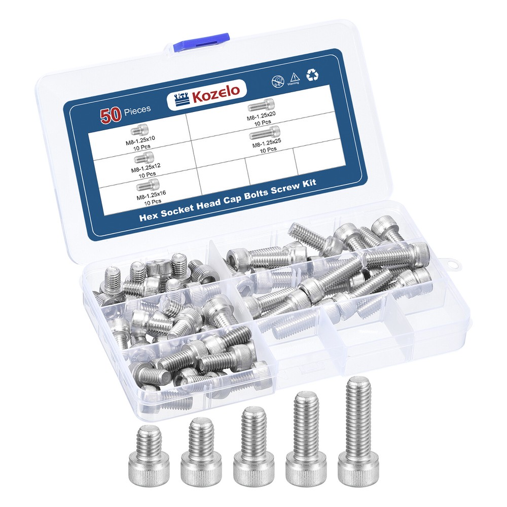 50pcs M8 Socket Head Cap Screws Bolts Nuts Kit, Stainless Steel