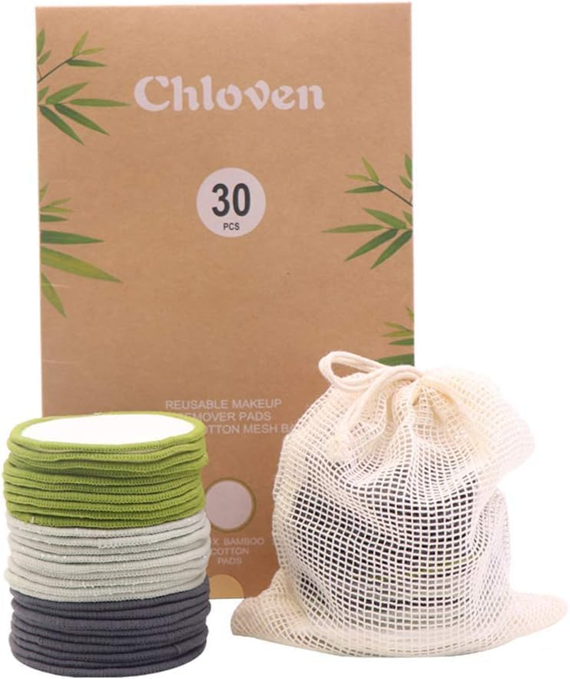 30 Eco-Friendly Bamboo Cotton Makeup Remover Pads with Laundry Bag