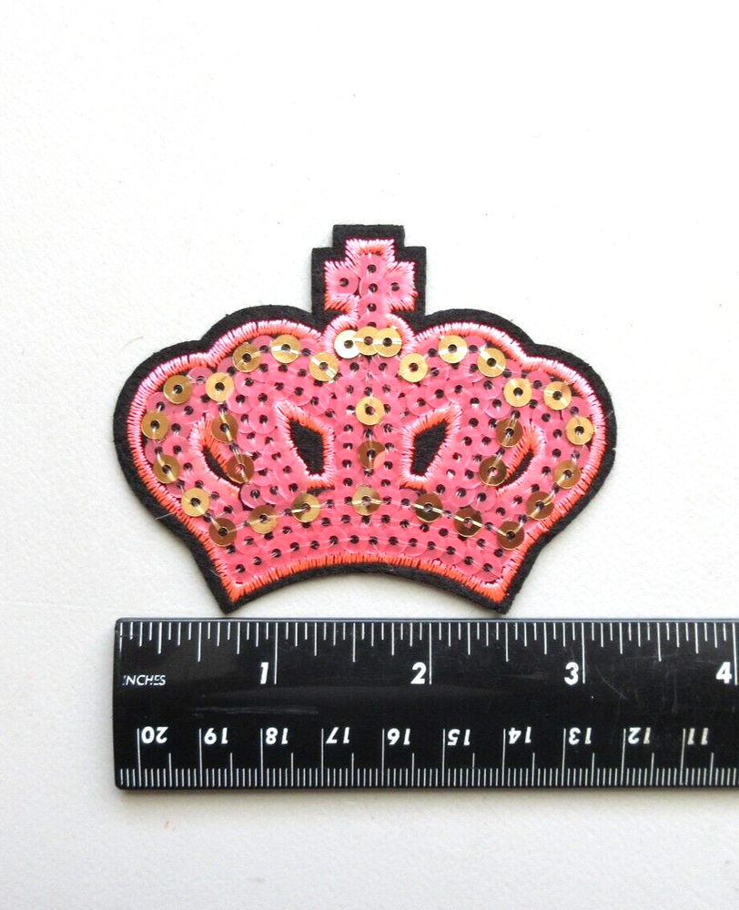 Adorable Pink Princess Crown Iron On Patch for Crafts Clothing Jackets Hats and Bags