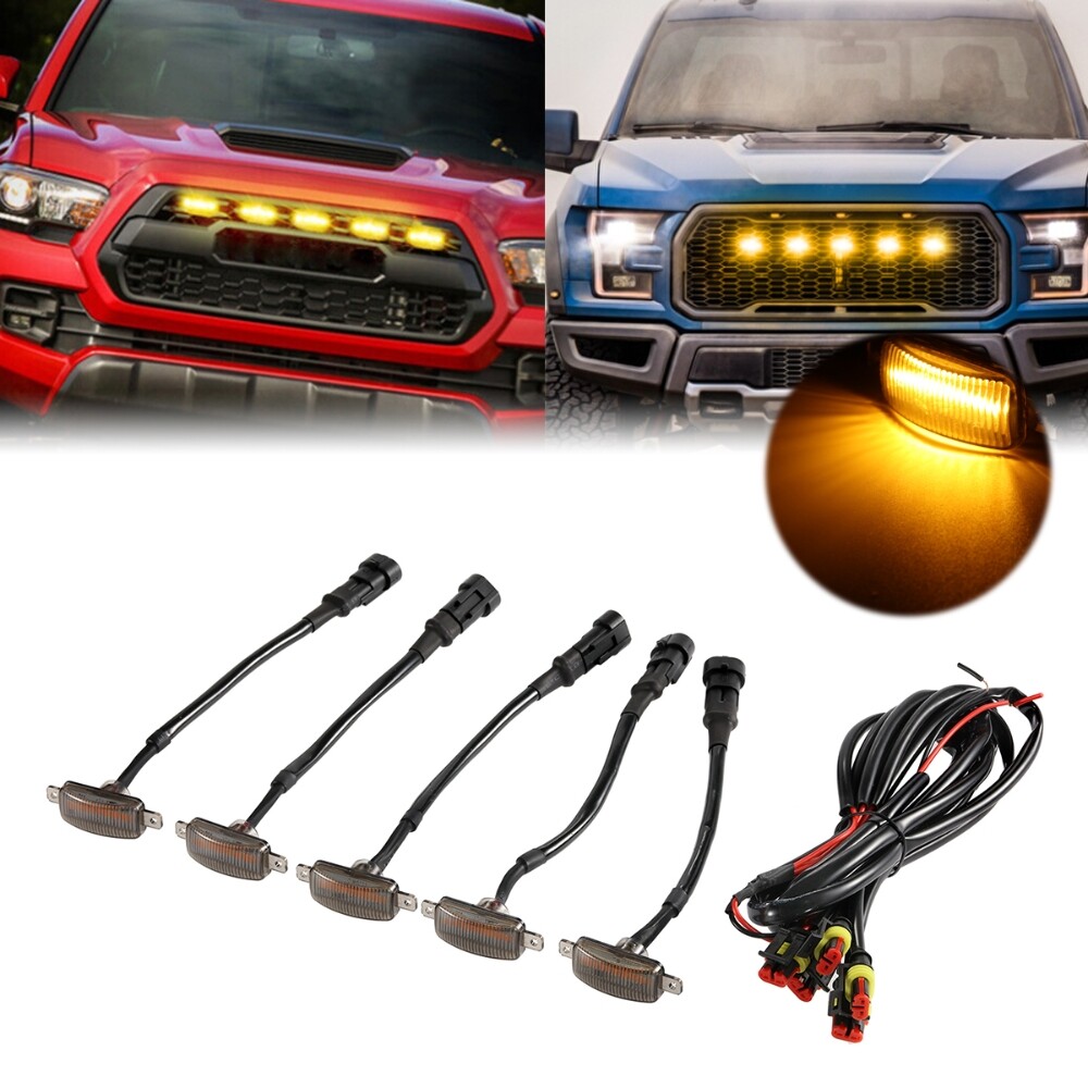 5X LED Front Grille Running Lights Amber For  Ford F150 Truck SUV