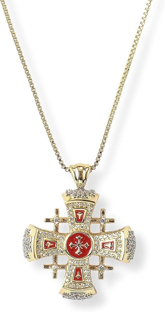 Nazareth Store 18k Gold Plated Crusaders Jerusalem Cross Pendant Necklace