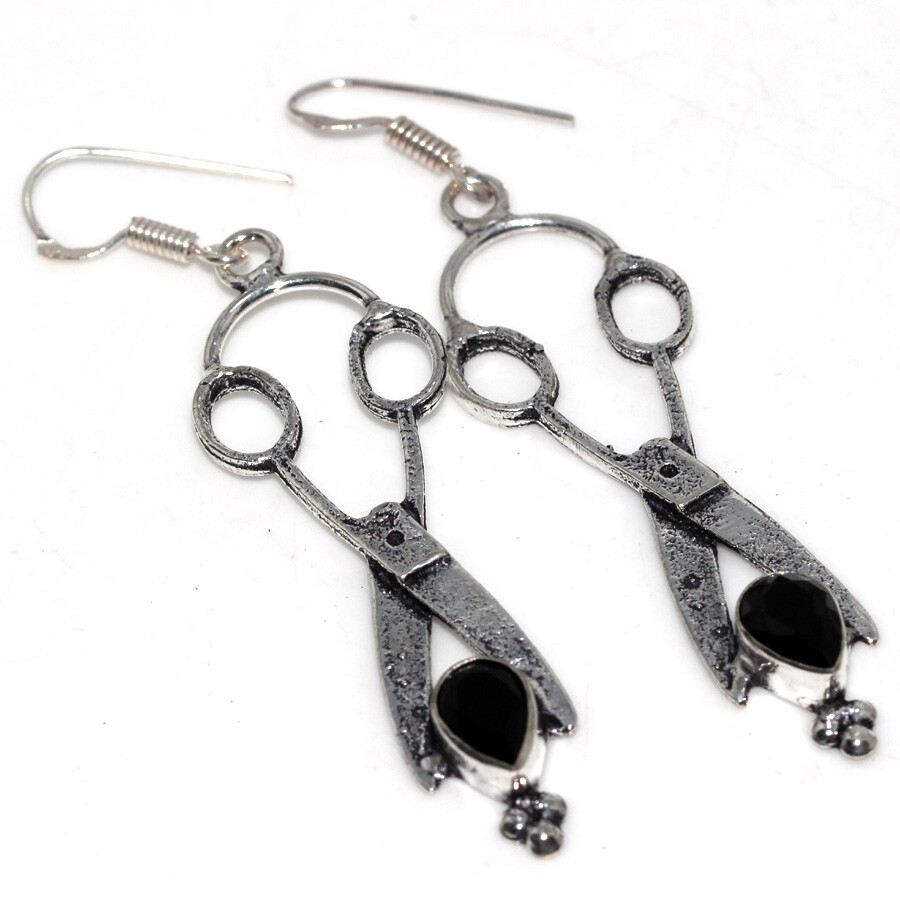 925 Silver Plated Black Onyx Ethnic Earrings Handmade Jewelry Size 3