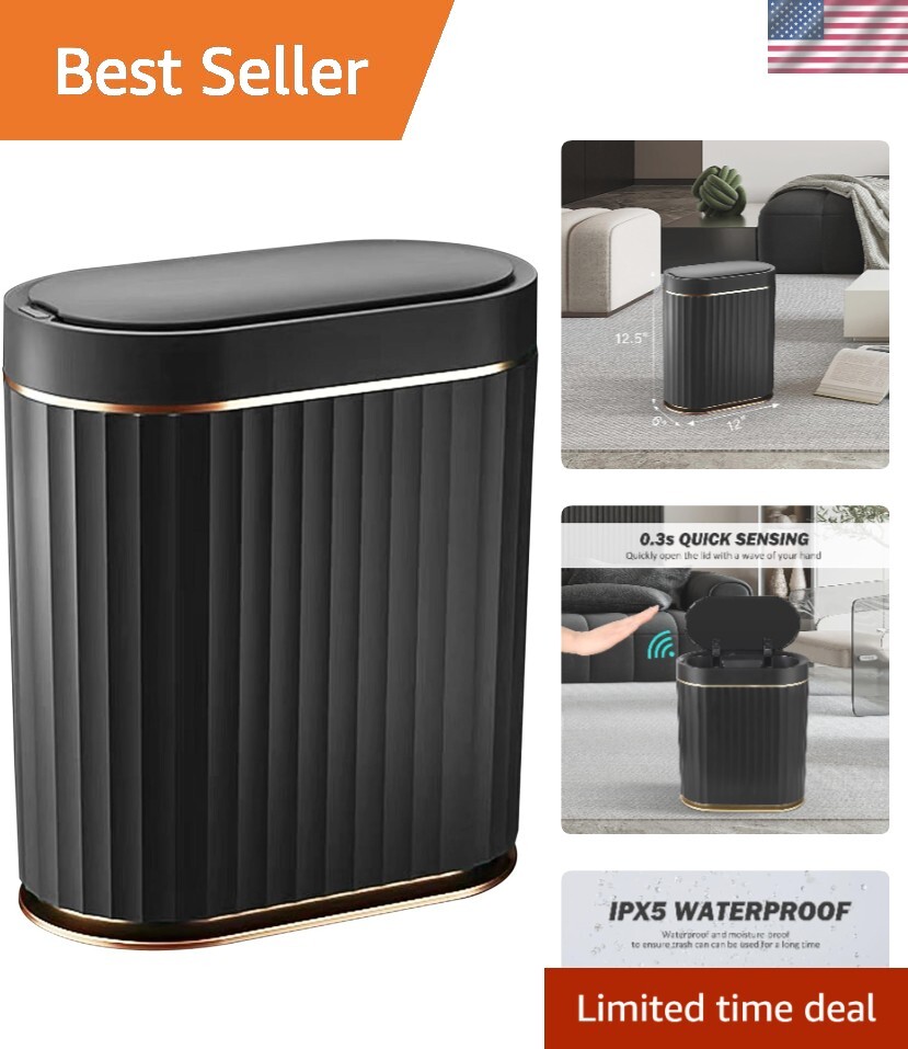 Automated 2-Gallon Waterproof Trash Can with Quiet Close - Perfect for Any Room-image