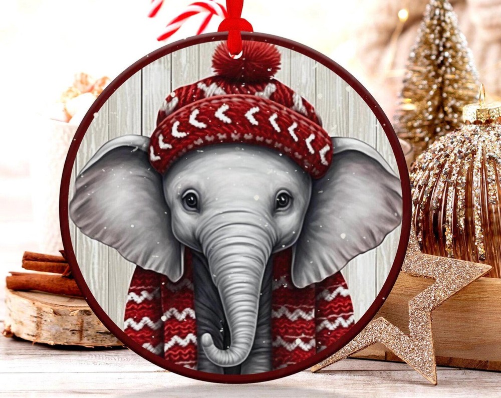 Cute Baby Elephant Ornament Holiday Elephant Decor Christmas Animal Ornament