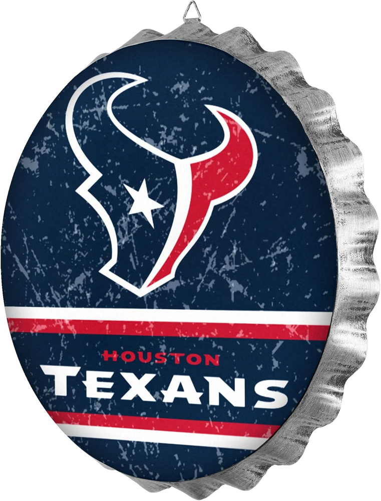Limited Edition Houston Texans Jumbo Metal Distressed Bottle Cap Wall Sign