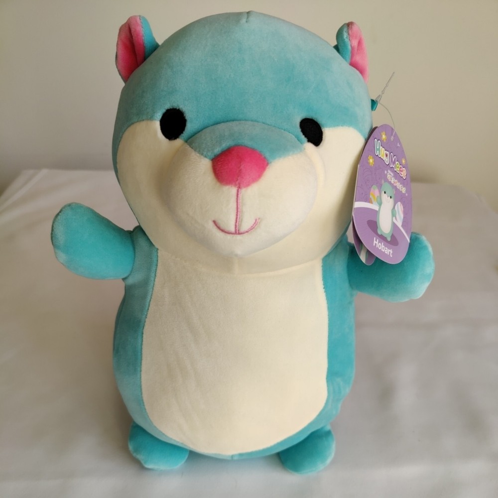 Squishmallow HugMees 12 inch Hobart The Easter Hamster Turquoise/White New