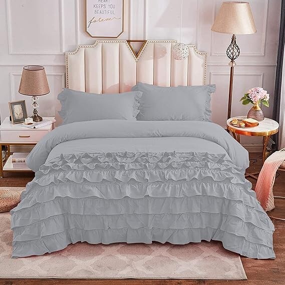 Romantic 100% Cotton Princess Ruffles Duvet Cover with Bed Skirt