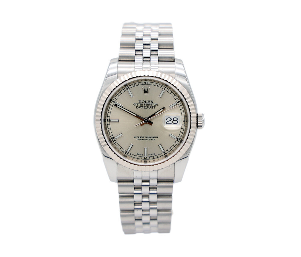 Rolex DateJust 116234 Steel & 18K White Gold Bezel Jubilee Band Automatic Watch