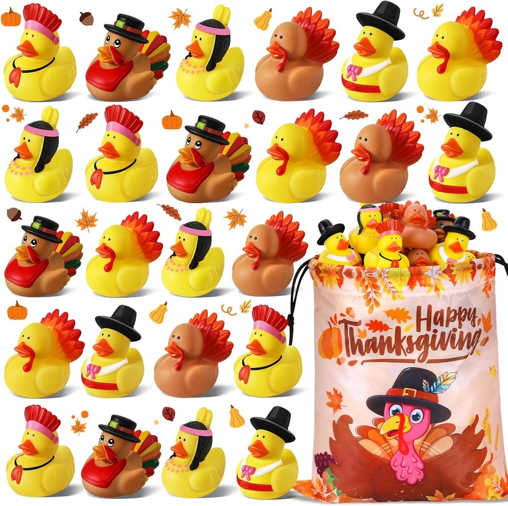 24 Pcs Thanksgiving Rubber Ducks, Thanksgiving Themed Ducks Bulk Turkey Ducks, T