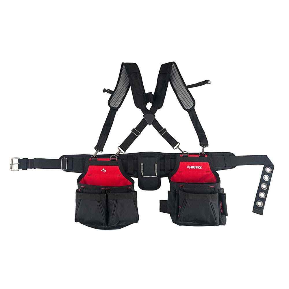 Heavy-Duty 2-Bag Contractor Tool Belt with Adjustable Suspenders
