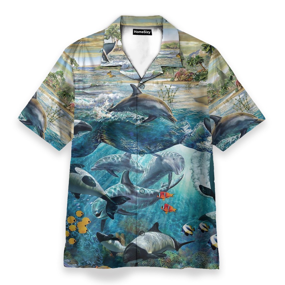 Dancing Dolphins In The Ocean   Hawaiian Shirt