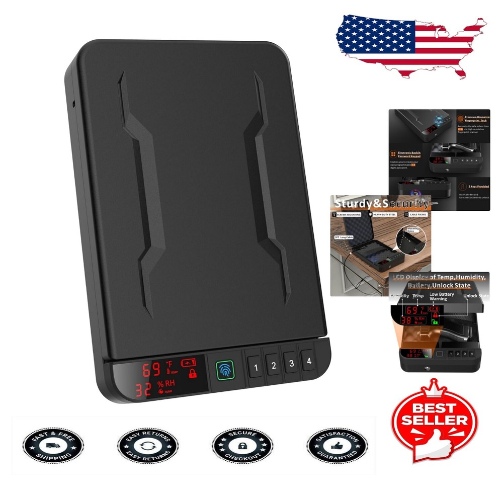 Biometric Portable Gun Safe with LCD Display - Travel & Home Security-image