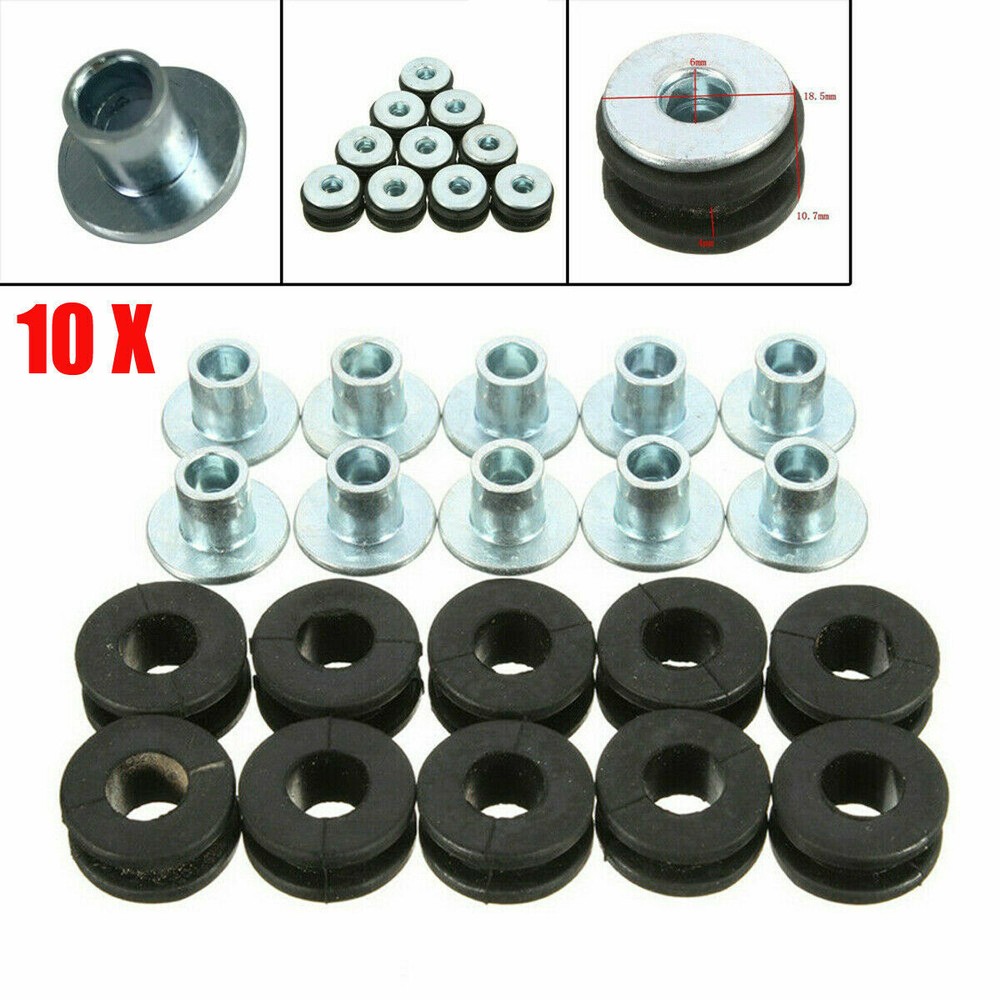 10PCS 6mm Universal Motorcycle Rubber Grommets Bolt Accessories Kits Black