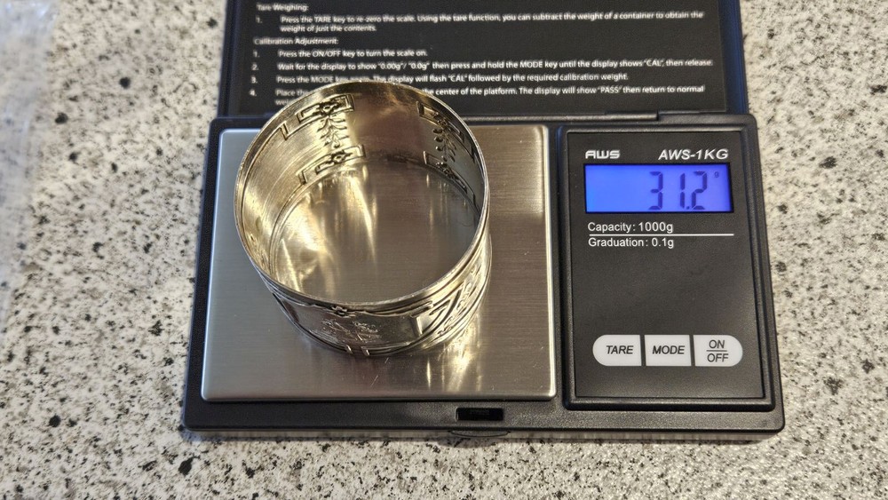 Antique German Sterling Silver 800 Napkin Ring Initials MS or SM 31.2 grams