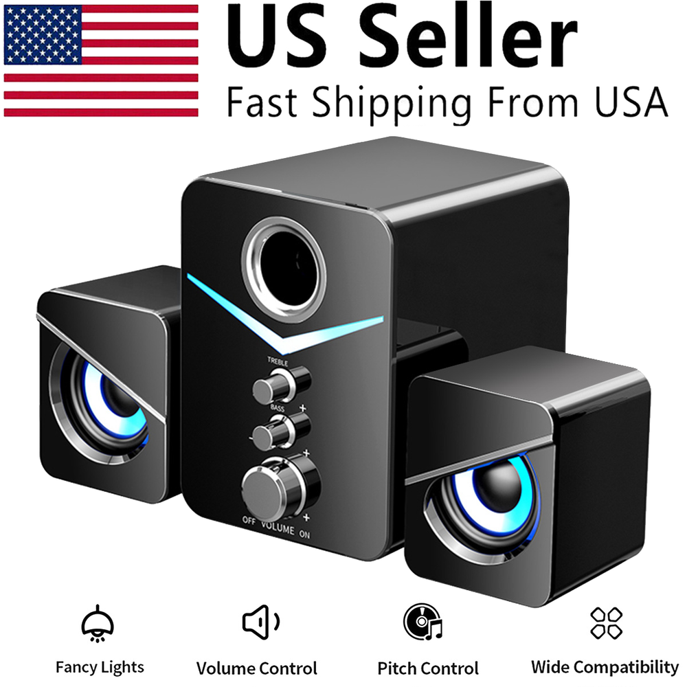 Wired Computer Speakers System Stereo Bass Subwoofer LED For Desktop Laptop PC