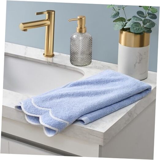 100% Cotton Blue and White Scallop Hand Towel 16x27 for Bathroom
