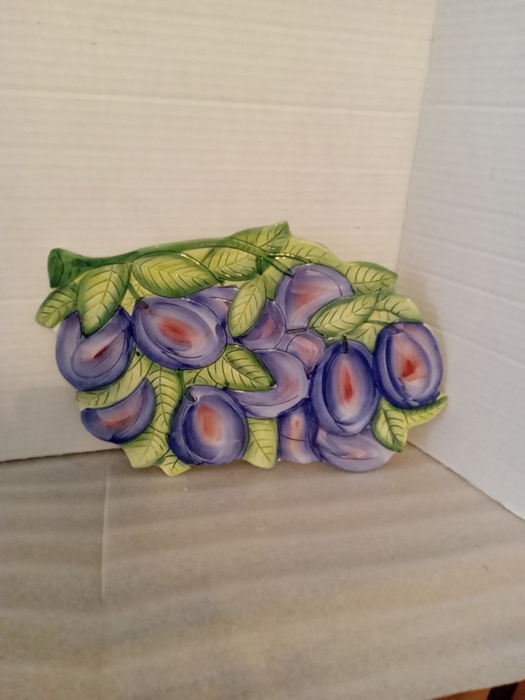 Italian Hand-Painted Ceramic Trivet with Olive Branch Design