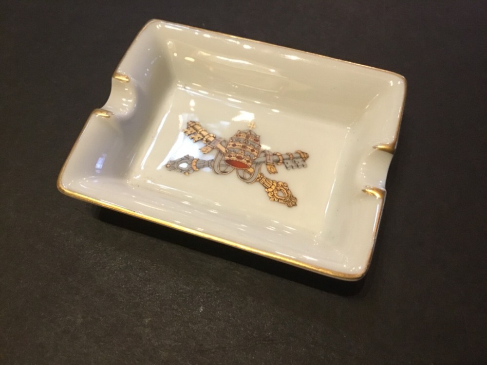 Vatican-Themed Collectible Papal Tiara and Key Ashtray or Trinket Dish-image