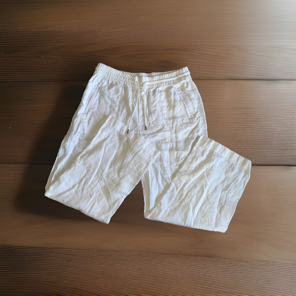 athleta white linen pants Size 12 Wide Leg Summer B12
