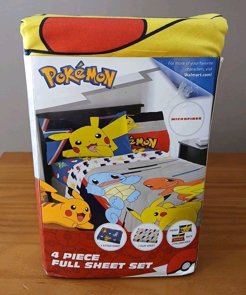 Pokemon  4 Piece Full Sheet Set Microfiber Double-Sided Pillowcase New In Pack